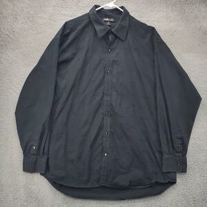 Pelle Pelle Button Up Shirt Mens 3XL Black Embroidered Long Sleeve AOP
